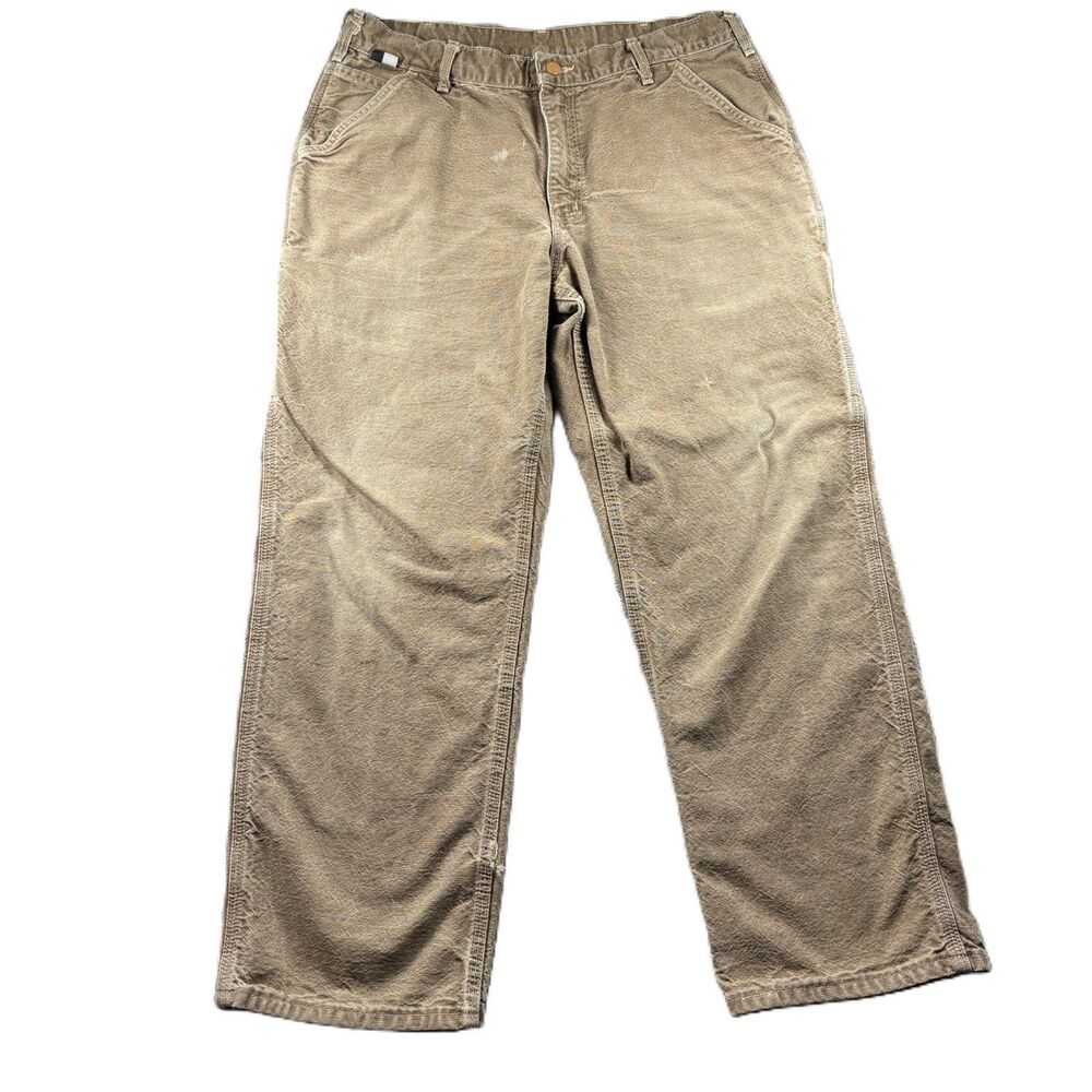 Carhartt Men Canvas Pants FR Cat 2 Carpenter 100791-246 Khaki 35x30 (34x29) Q265